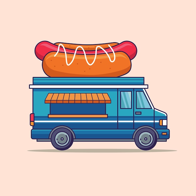 Hotdog fast food truck vehicle transport illustration designs