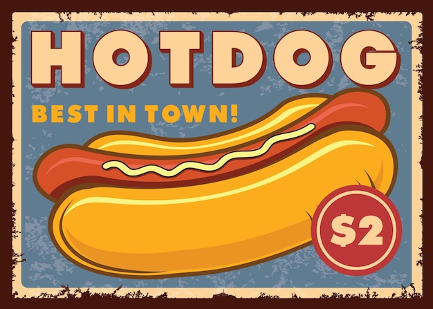 Hotdog fastfood advertentie vintage teken vector sjabloon