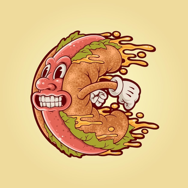 Vector hotdog fastfood mascotte in cartoon stijl