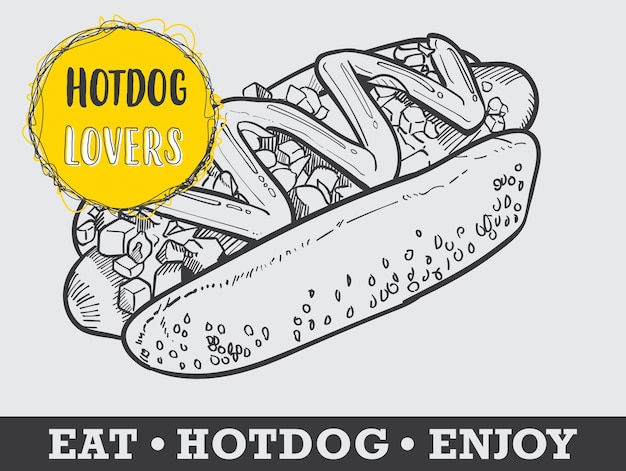 Vector hotdog hand drawn