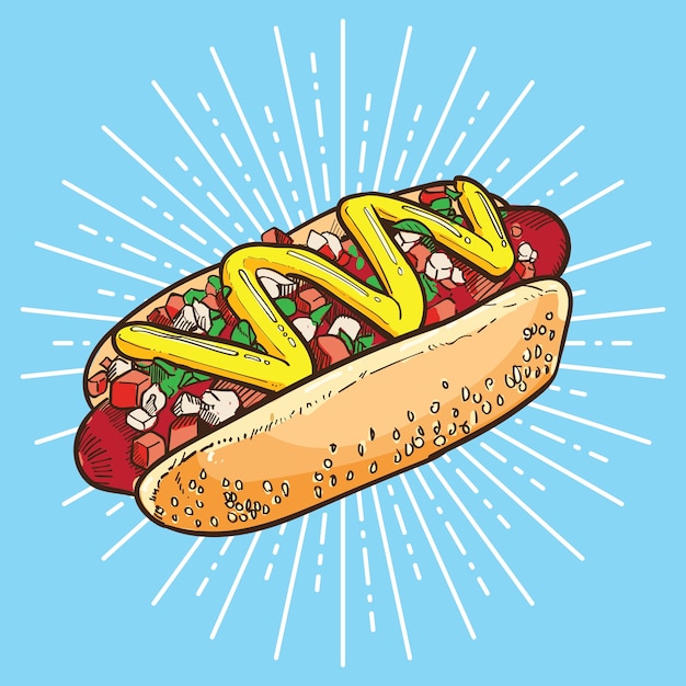 Hotdog hand getekend