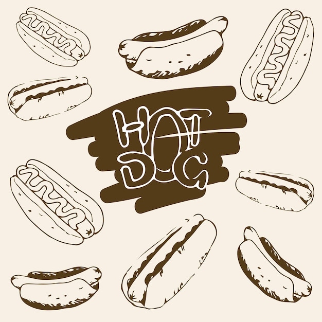 Hotdog hand getekende illustratie