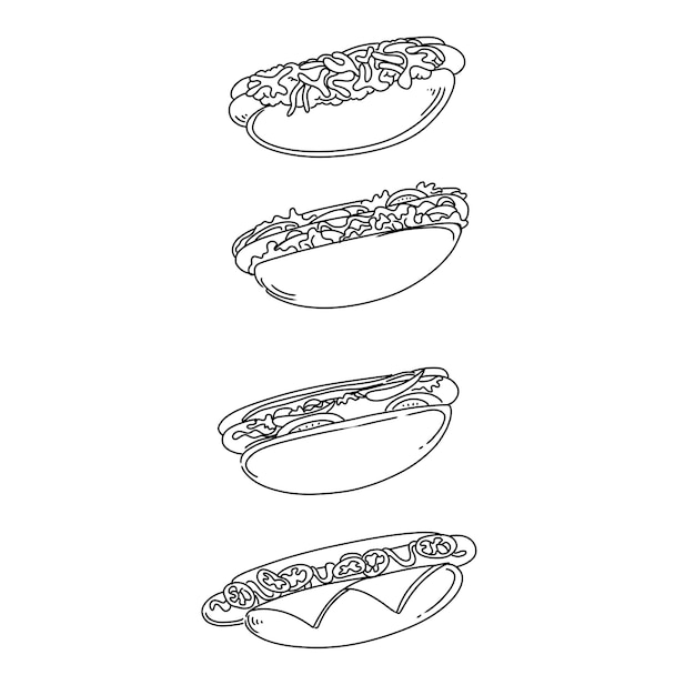 hotdog hand getrokken doodle illustraties vector set