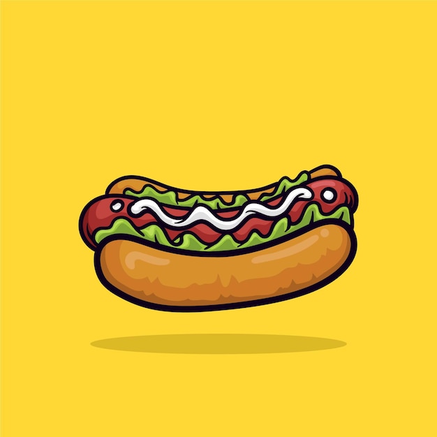 Vector hotdog icon illustration, cartoon style