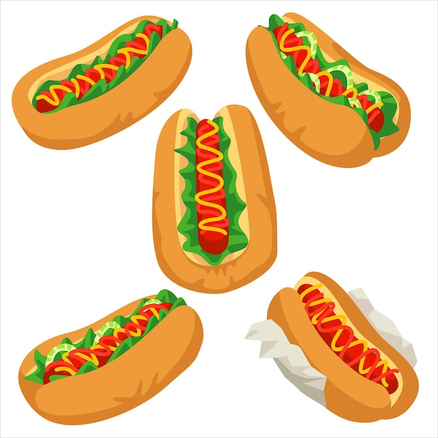 Vector hotdog illustratie set