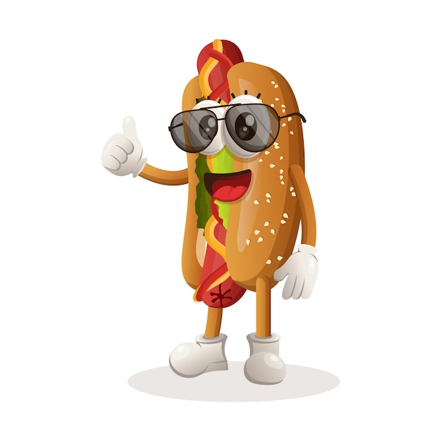 Hotdog mascot design thumb up wearing sunglasses