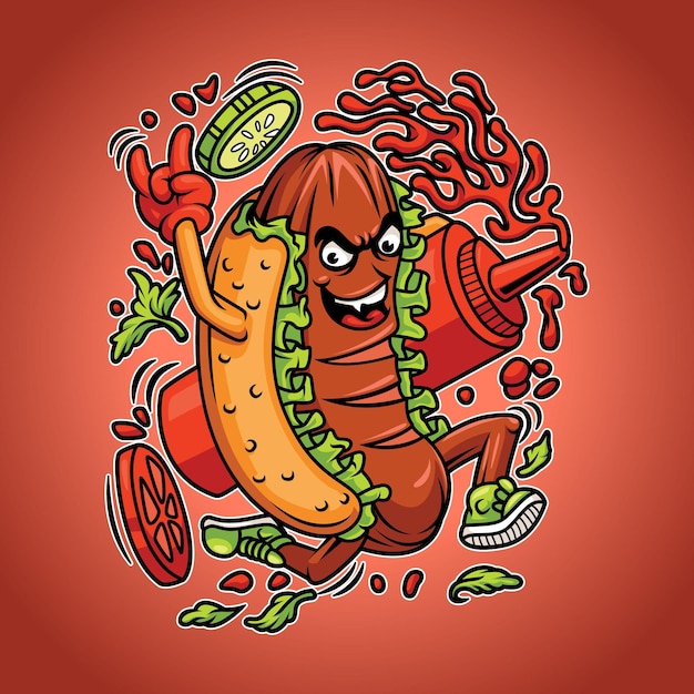 Hotdog monster boos illustratie