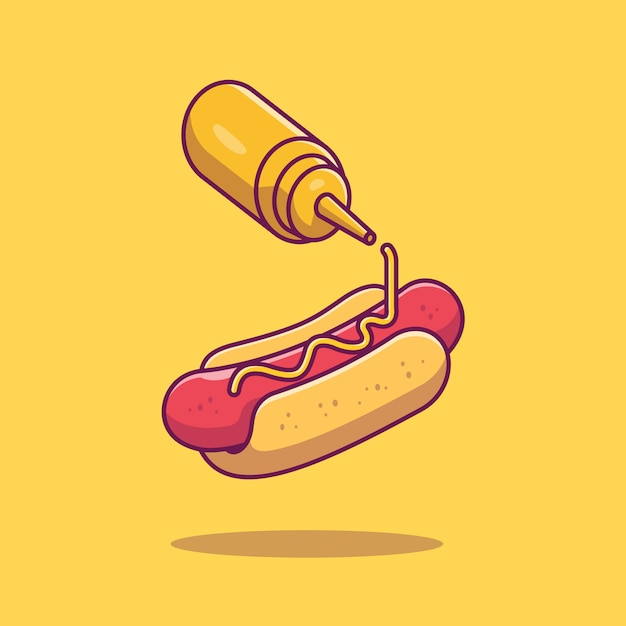 Hotdog and mustard   icon illustration. fast food concept white isolated