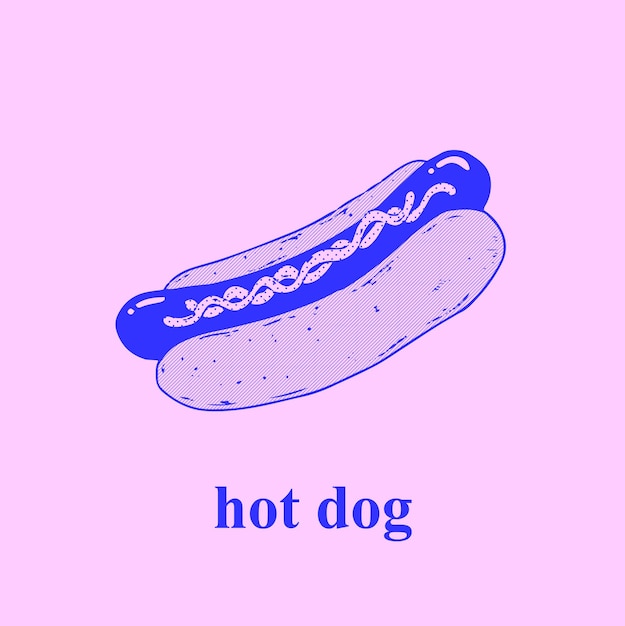 Hotdog overzicht zwart-wit tekening