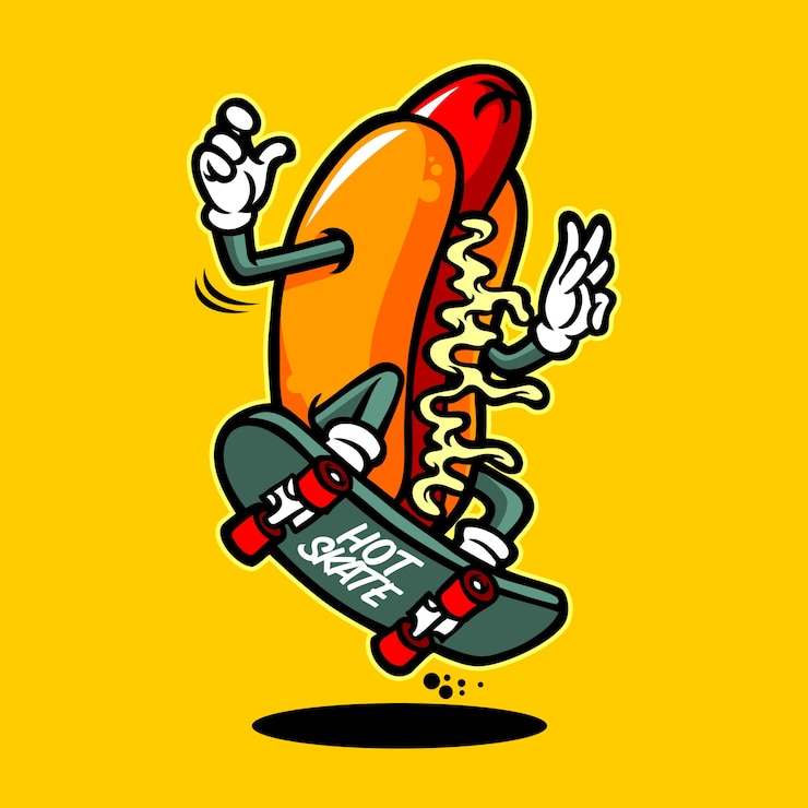 Vector hotdog skate cartoon character
