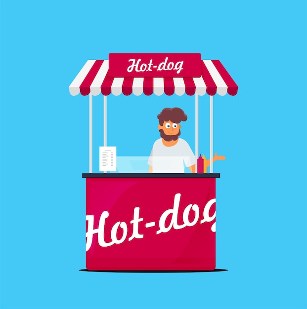 Hotdog straatkar Vector platte illustratie geïsoleerd op kleur achtergrond