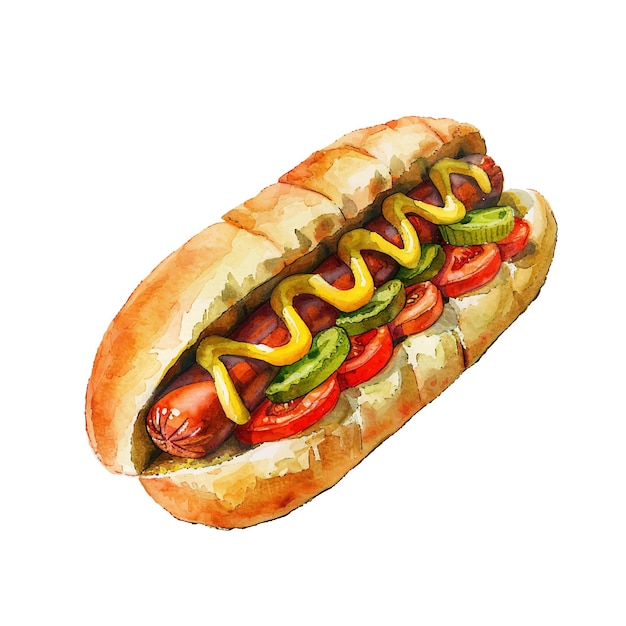 Vector hotdog vector illustration in watercolour style