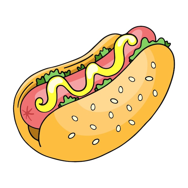 Hotdog vector ontwerpelement in de stijl van doodles geïsoleerd op een witte achtergrond hand getrokken