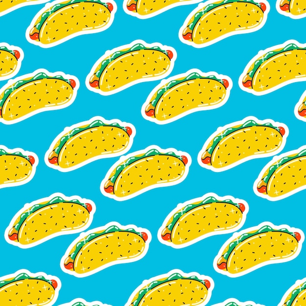 Hotdog with sausage and mustard vector seamless pattern flat sandwich fast food 90s style