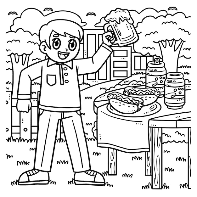 Hotdog with a Soda Can Isolated Coloring Page