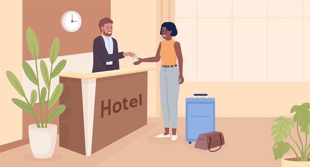 Hotel aankomst egale kleur vector illustratie