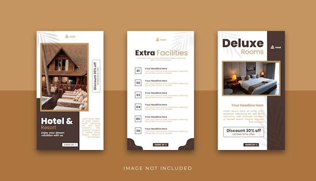ベクトル ホテルとリゾートのソーシャルメディアストーリーテンプレート