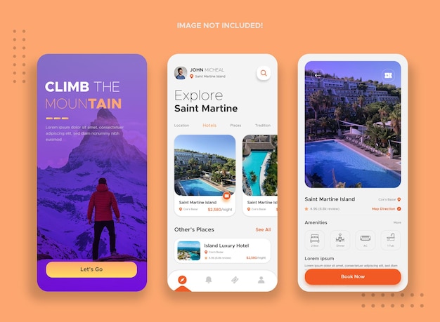 Vector hotel booking mobile app ui kit template