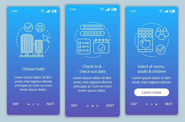 Hotel booking onboarding mobile app page screen vector template