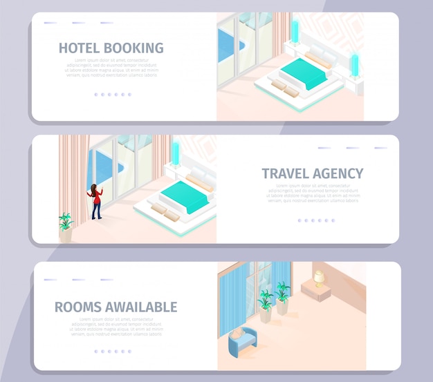 Hotel booking travel agency rooms available banner