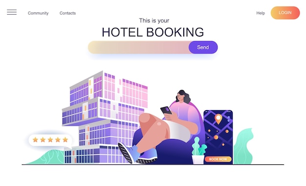 벡터 방문 페이지에 대한 호텔 예약 웹 개념
