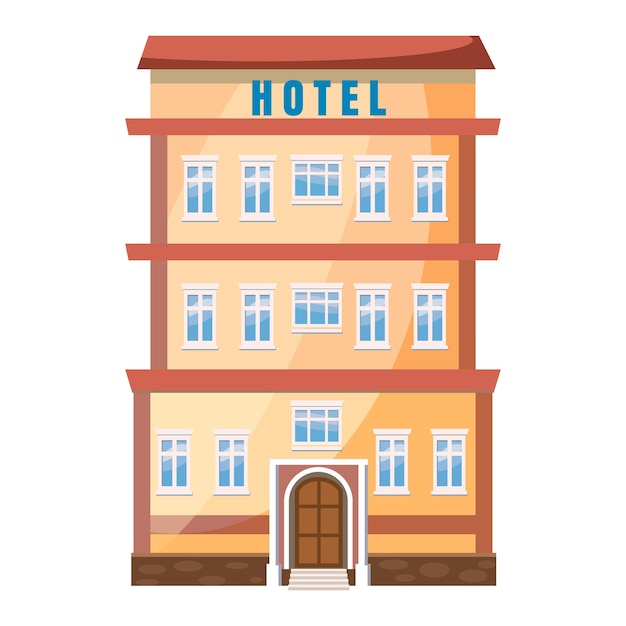 Hotel building icon in cartoon style on a white background