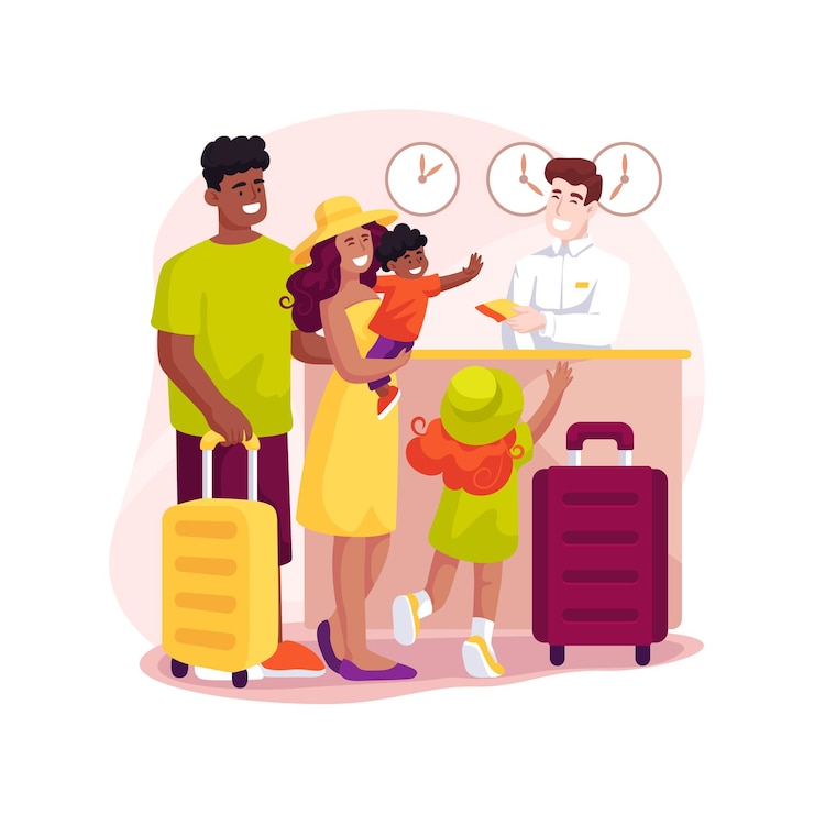 Vector hotel checkin isolated cartoon vector illustration