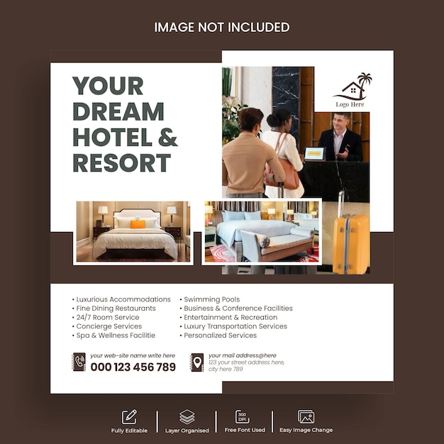 Vector hotel en motel promotionele social media post banner en instagram post sjabloon