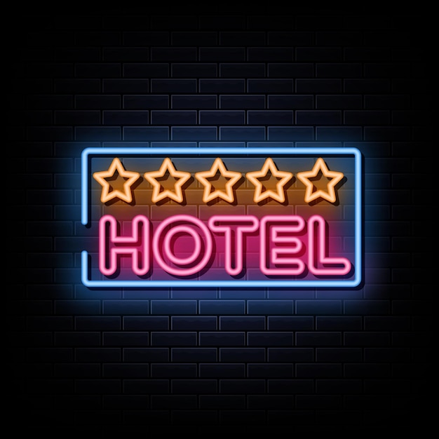Отель представляет собой неоновую вывеску рекламный щит в стиле ретро, указывающий на отель