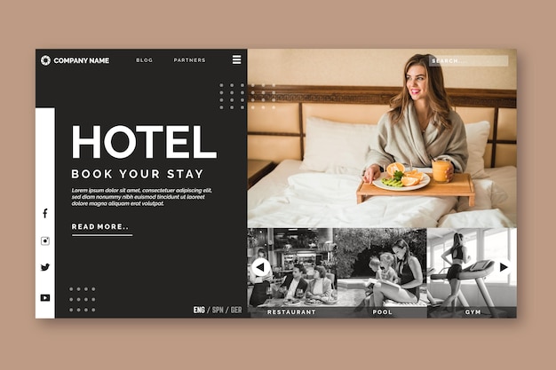 Hotel landing page template with photo