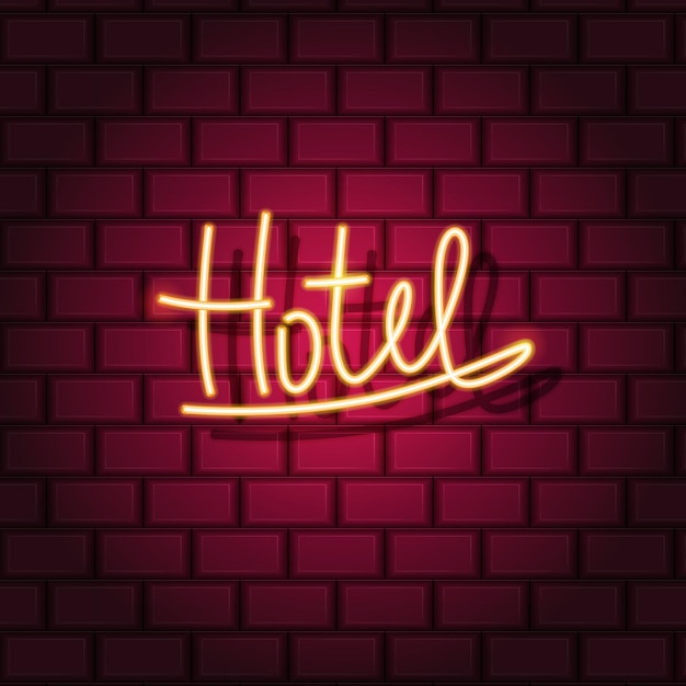 Hotel neon sign Neon sign bright signboard light banner Vector icon