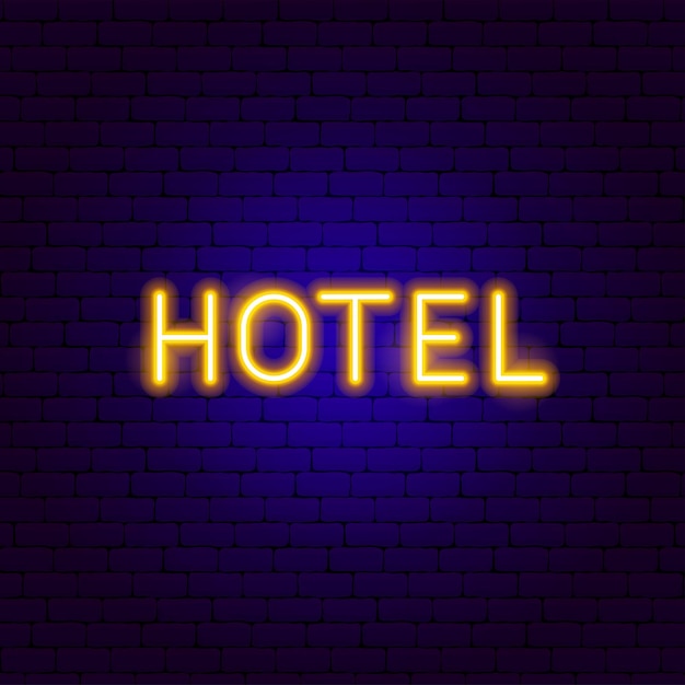 Hotel neon tekst. Vectorillustratie van zakelijke servicepromotie.