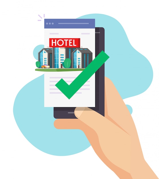 Hotel online boeking via mobiele telefoon app of persoon reserve motel appartement op internet