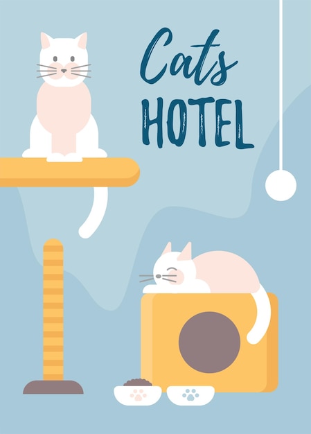 Vector hotel for pets filled with cats concept for pet store