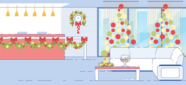 ホテルレセプションクリスマス装飾フラットイラスト