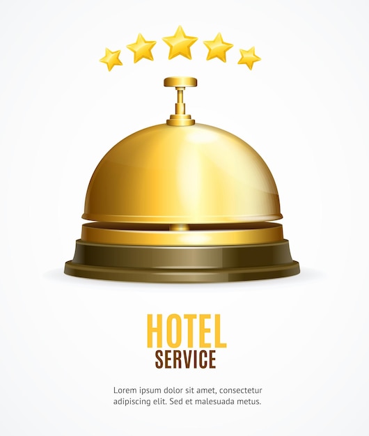 Hotel Reception Service Banner with Realistic Detailed 3d Reception Bell Vector