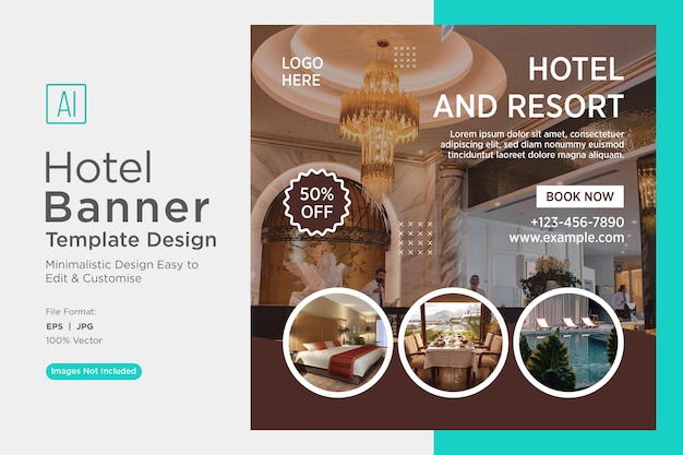 Hotel reservation social media marketing banner design template