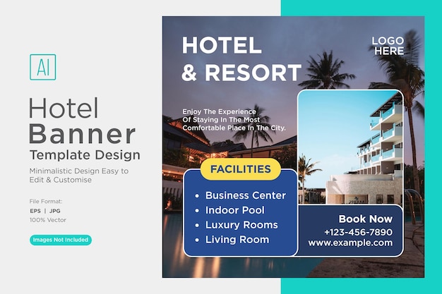 Vector hotel reservation social media marketing banner design template