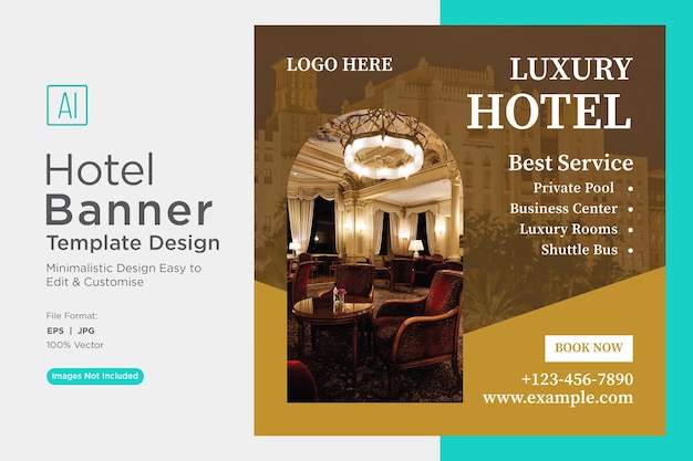 Vector hotel reservation social media marketing banner design template