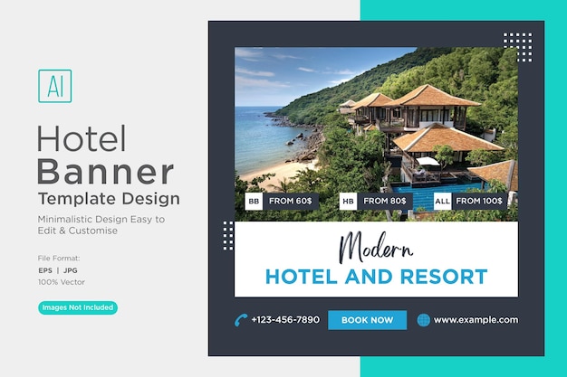 Hotel Reservation Social Media Marketing Banner Design Template