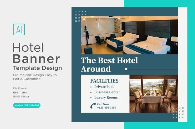 Vector hotel reservation social media marketing banner design template