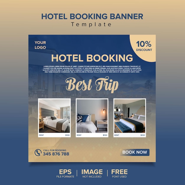 Vector hotel and resort booking square banner post template