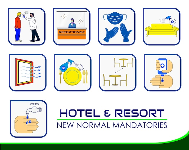 Hotel resort new rules poster or public health practices for covid19 or health and safety protocol