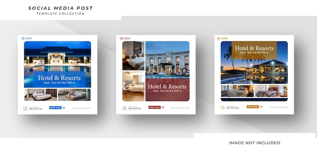 Hotel e resort social media post proprietà instagram post o modello di banner web quadrato