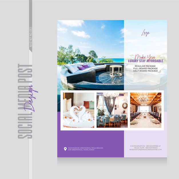 hotel resort and travel flyer or post social media template