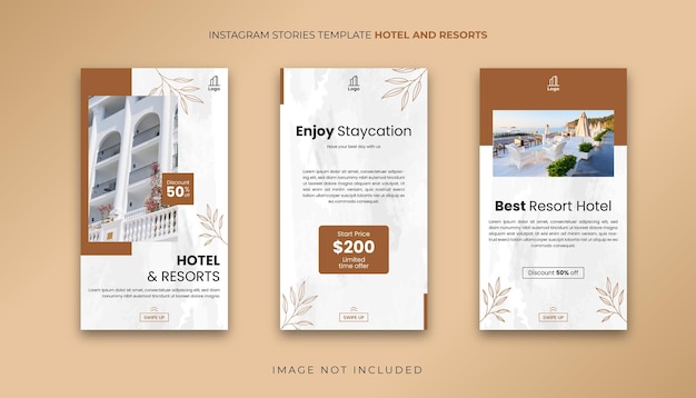 Vettore modello per storie di instagram di hotel e resort