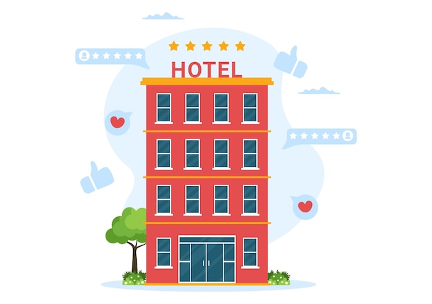 Hotel Review with Rating Service to Rated Customer or Experience in Hand Drawn  Illustration