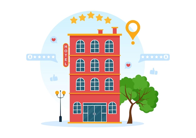 Hotel Review with Rating Service to Rated Customer or Experience in Hand Drawn  Illustration