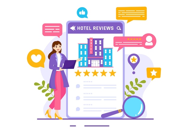 Hotel Reviews Illustration with Rating Service User Satisfaction to Customer Product or Experience