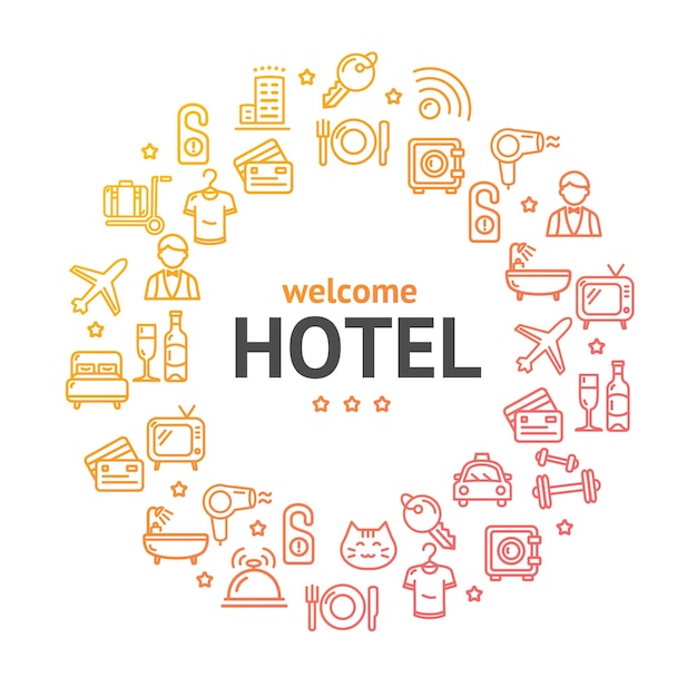 Hotel ronde ontwerp sjabloon lijn pictogram concept vector